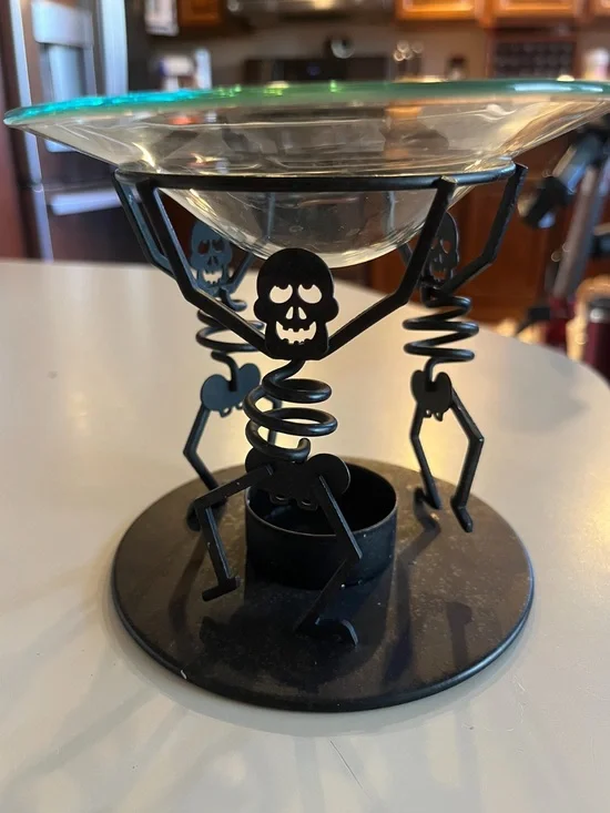 PartyLite Black Skeleton Tealight Warmer with Glass Dish