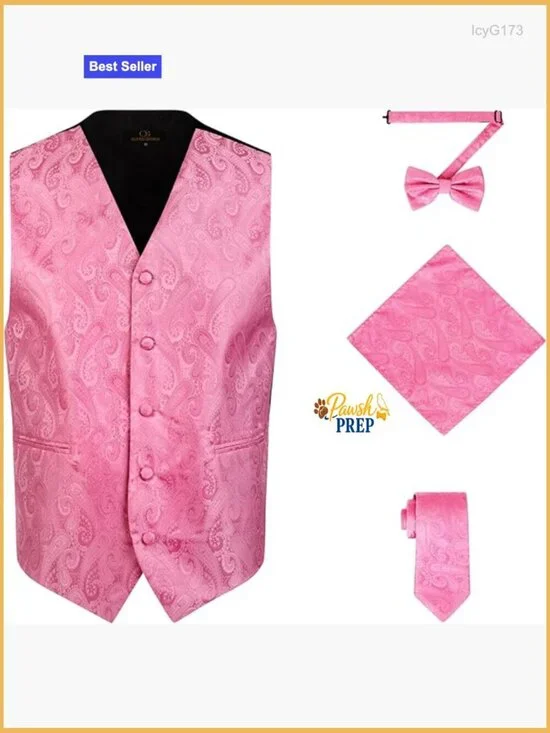Men's 4-Piece Paisley Formal Vest Set with Tie Bowtie Handkerchief