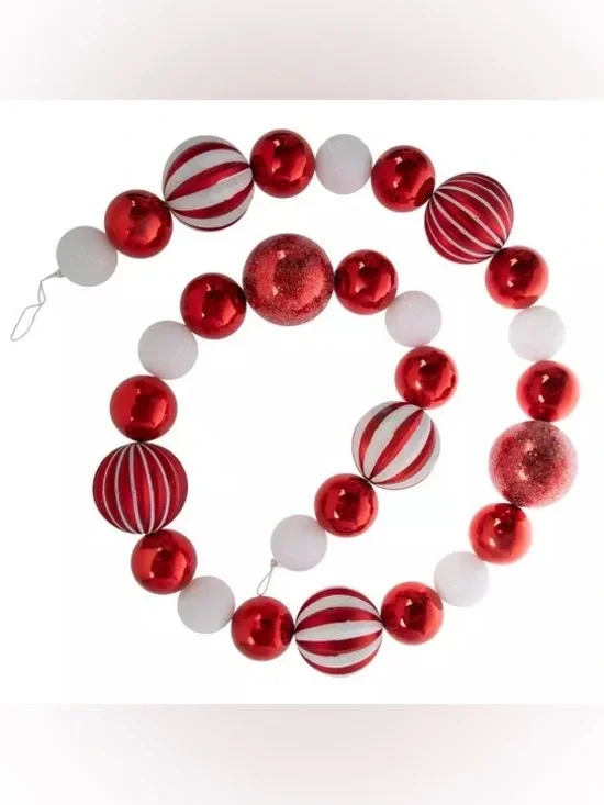 Red & White Ball Ornament Garland