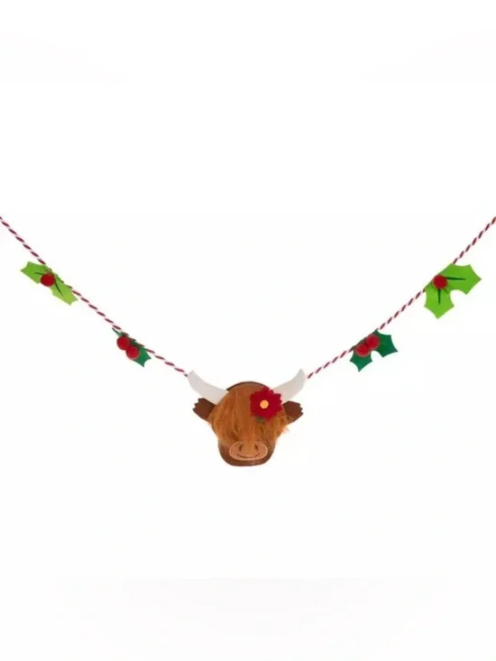 (2) Cow & Holly Fabric Garland