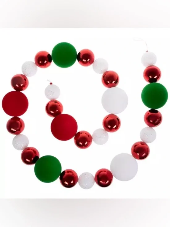 Red, Green & White Ball Ornament Garland