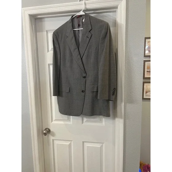 Hart Schaffner Marx Blazer Gray Plaid‎ Two Button Wool Blend Sport Coat