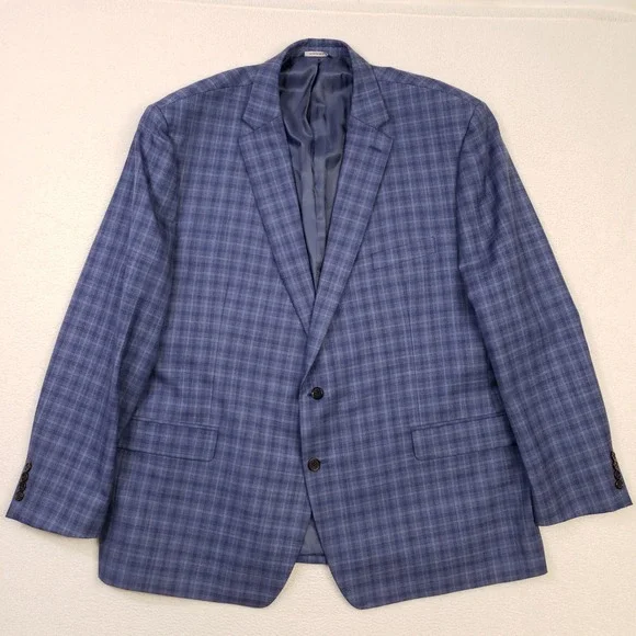 Ralph Ralph Lauren Sport Coat Men 52L Blue Plaid Check Wool Blend Stretch Blazer