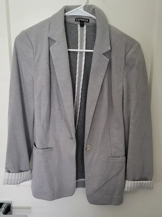 Express Light Gray Single-Button Blazer with Notch Lapel