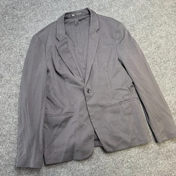 Zara‎ Blazer Mens XL Gray Unstructured Comfort Jacket Knit Stretch One Button