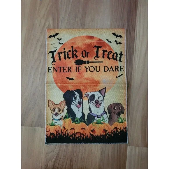 Halloween Dog Burlap Double Sided Garden Flag Trick or Treat If You Dare NEW
