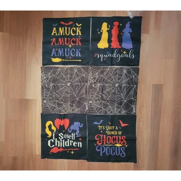 6 Pack Halloween Burlap Pillow Case Covers Hocus Pocus Witch Farmhouse Couch