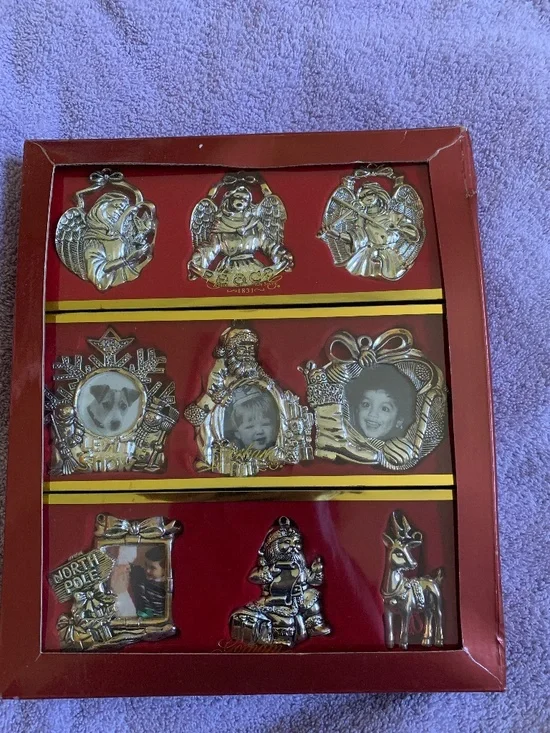New in Box Gotham Set of 9 Silvertone Christmas Ornaments