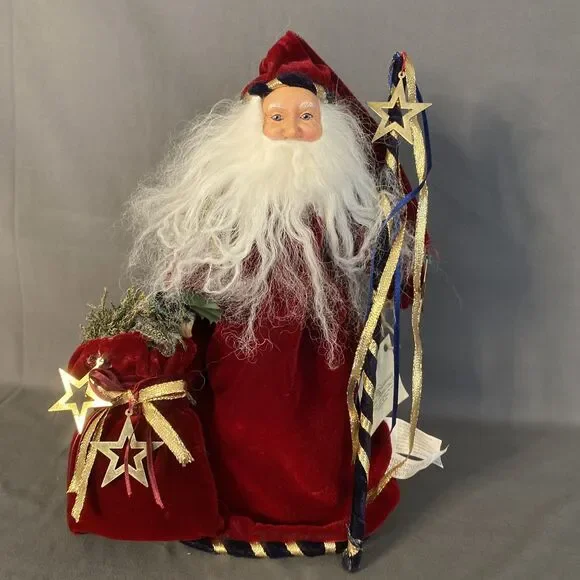 RARE Santa Figure Bouquet Enterprises Handcrafted W Staff Metal Star Toy Sack