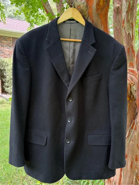 Oscar DeLaRenta Men's Black Wool Blend Blazer - Classic Single-Breasted