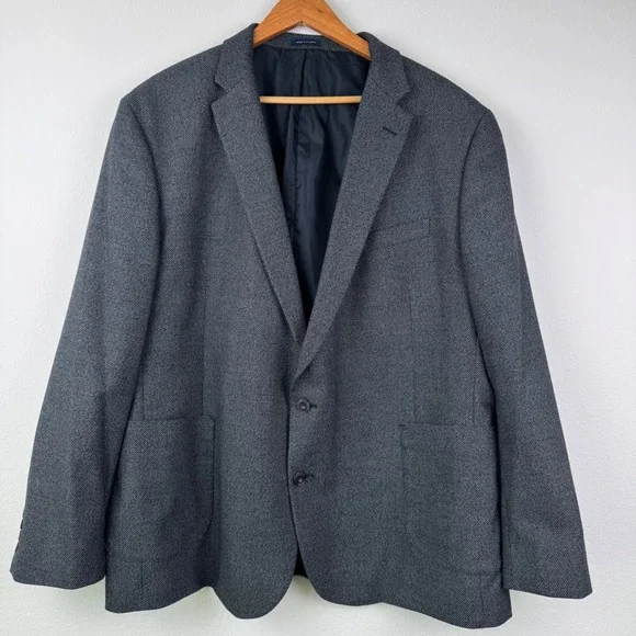 Stafford Blazer Mens 50R Gray Excellent Slim Fit Elbow Patch Sport Coat Business