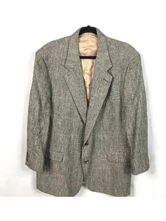 Old Money Blazer Mens 39 Gray Tweed Sport Coat Stromberg Jacket Glenn Plaid