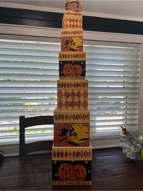 Halloween Trick or Treat Stacked Decorative Boxes - Orange Black