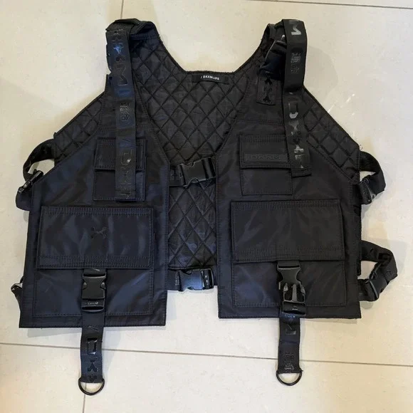 DXXMLIFE Tactical Vest Black Mens One Size Reversible Adjustable Quilted Pockets