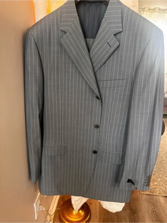 Canali Gray Pinstripe Single-Breasted Suit Jacket