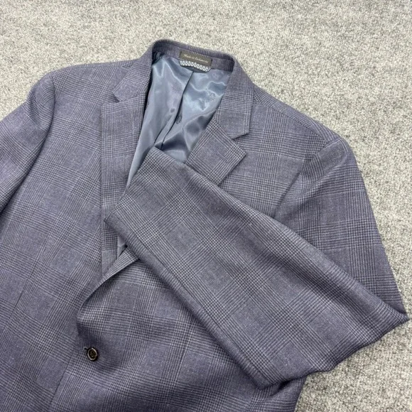 Lauren Ralph Lauren Sport Coat Blue Glen Plaid Wool Linen Blazer 46R Mens Jacket