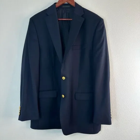Lauren Ralph‎ Lauren 100% Wool Blazer Jacket Men’s 42L Navy Blue w Gold Buttons