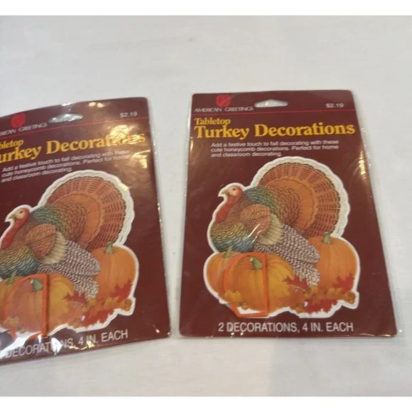 Vintage AMERICAN GREETINGS Honeycomb Turkey Decorations Mini Two Packs Of 2‎