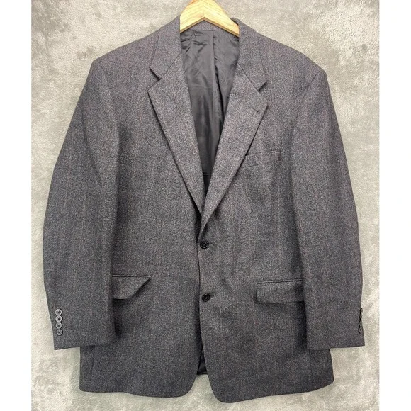 Hart Schaffner Marx Men's Tweed Wool Blazer 44R Gray‎ Herringbone Sport Coat