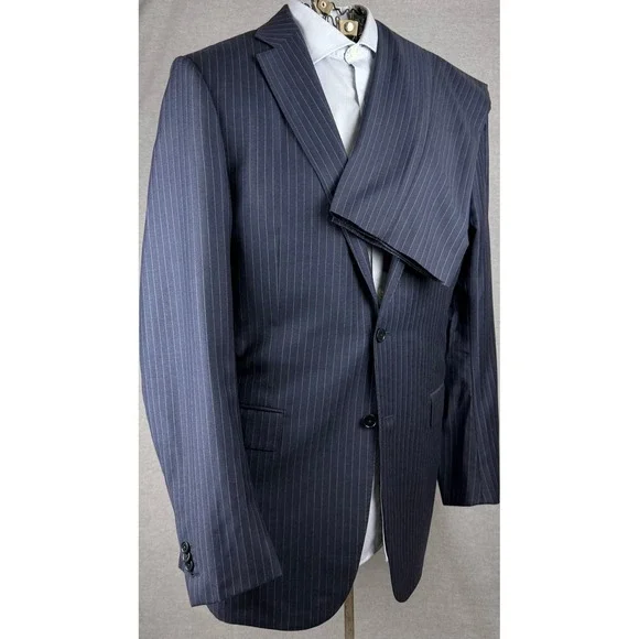Ermenegildo‎ Zegna Milano Suit 44L Mens Navy Blue Pinstripe Trofeo Wool 2pc 54L