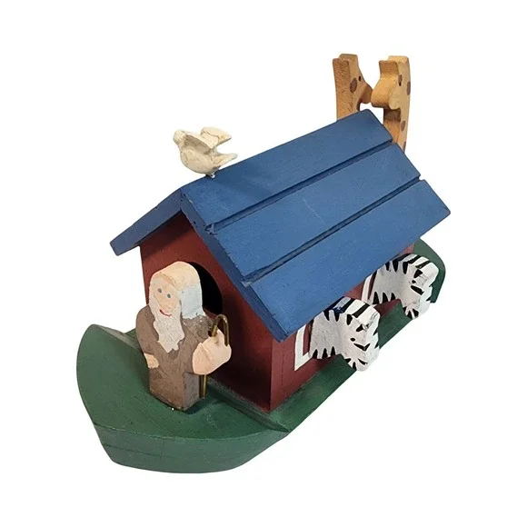 Wooden Noah's‎ Ark with Animals and Figures Handcrafted Folk Art