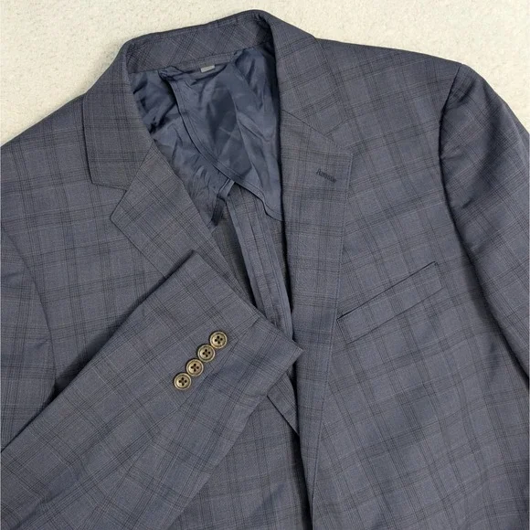 BONOBOS - MARLANE WOOL Stretch Blue Plaid 40 R Blazer Fairway Jacket - EXCELLENT