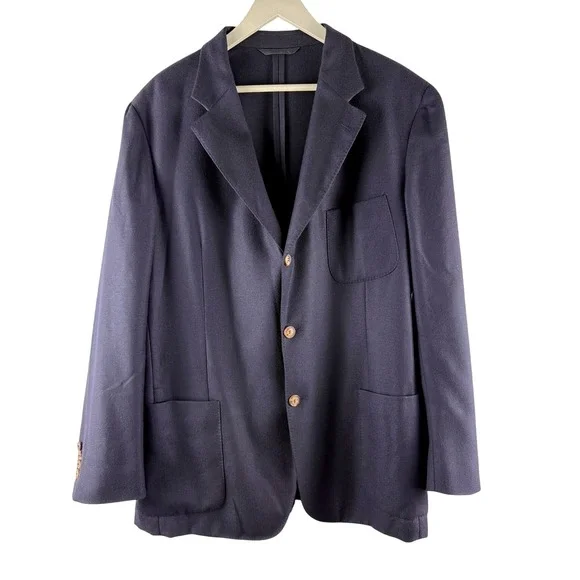 Loro‎ Piana Voyager Jacket Mens 52 Navy Blue 100% Cashmere Blazer Made in Italy