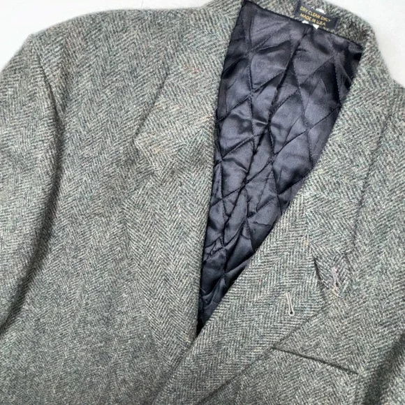 LL‎ Bean Blazer Mens Large Regular Green Wool Herringbone Thinsulate USA Made