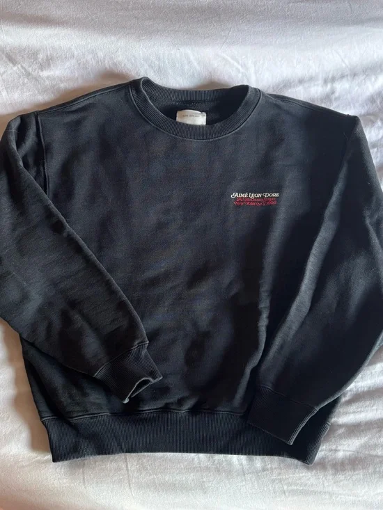 Aime Leon Dore Black Crewneck Sweatshirt with Red Script Logo