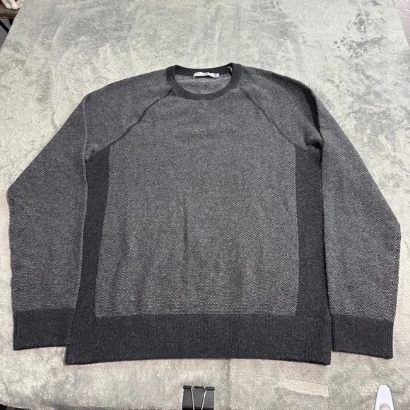 Vince Mens Wool Cashmere Blend Crew Neck Sweater Grey Black Raglan Small
