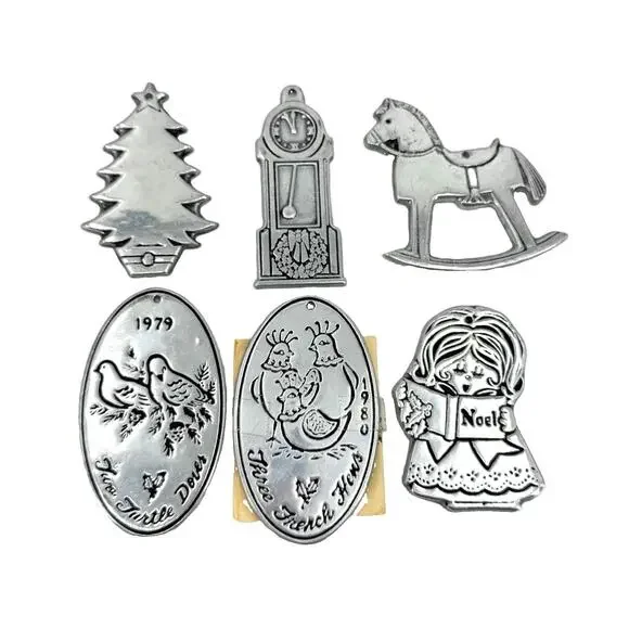 Wilton Christmas Ornaments Lot of 6 Metal Tree Horse Noel Folk Art Vintage