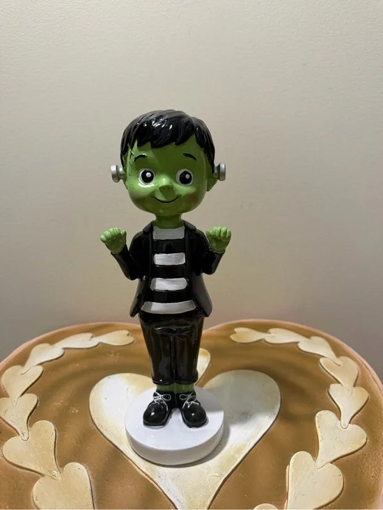 Halloween Resin Green Frankenstein in Black & White Striped Shirt