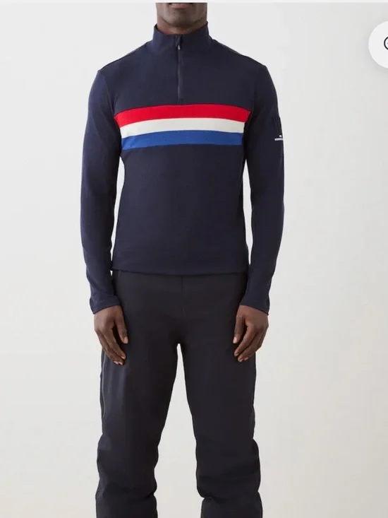 NEW Men's‎ We Norwegians Navy 1/4 Zip Sweater Flag Print Pique Merino Wool