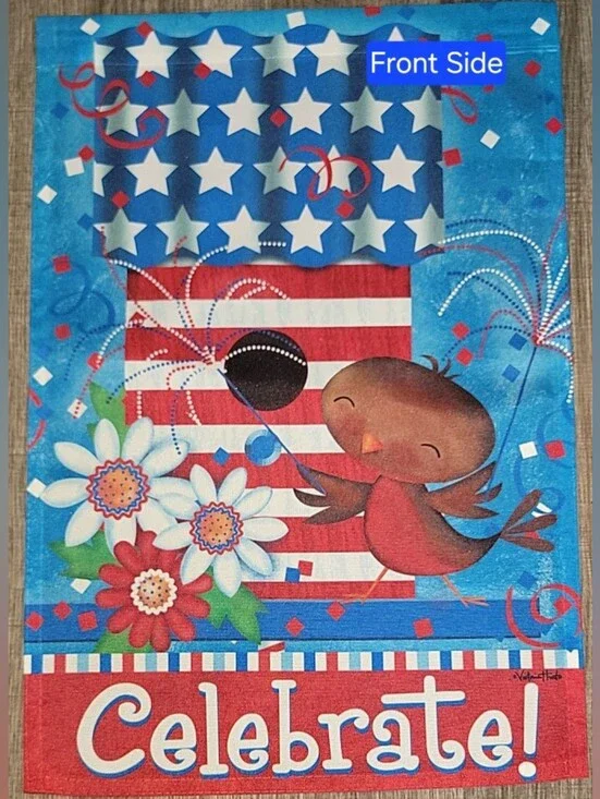 Deco Independence Day Garden Flag Multi-colored. Stars & Stripes w/Bird & More!