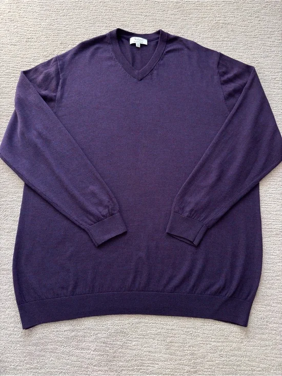 Turnbury Men’s 3XL Tall Extra Fine Merino Wool V-Neck Sweater Purple Minimalist