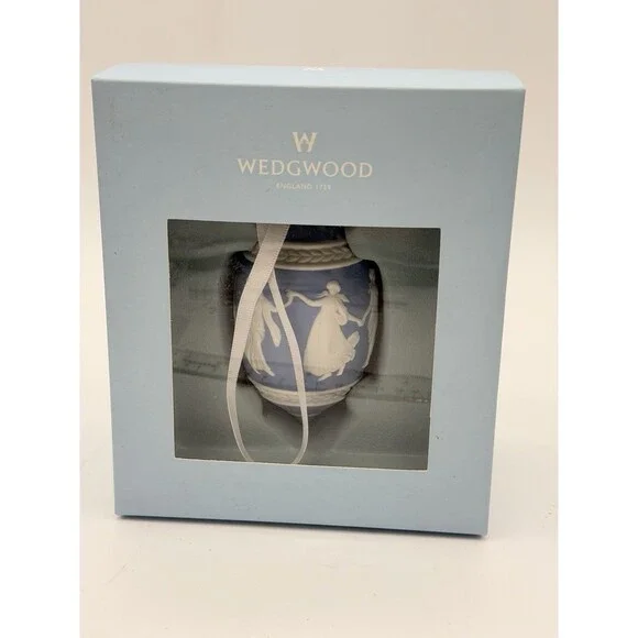 Wedgwood Jasperware Dancing Hours Blue/white Christmas Ornament Porcelain Boxed