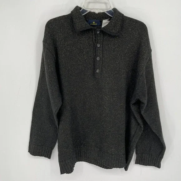 Fiume Men's Gray Speckled Wool Blend Quarter Button Polo Sweater Size XL