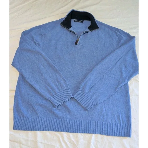 Nautica Men's Blue 1/4 Zip Sweater Xtra Large, Pullover, Quarter Mock Neck