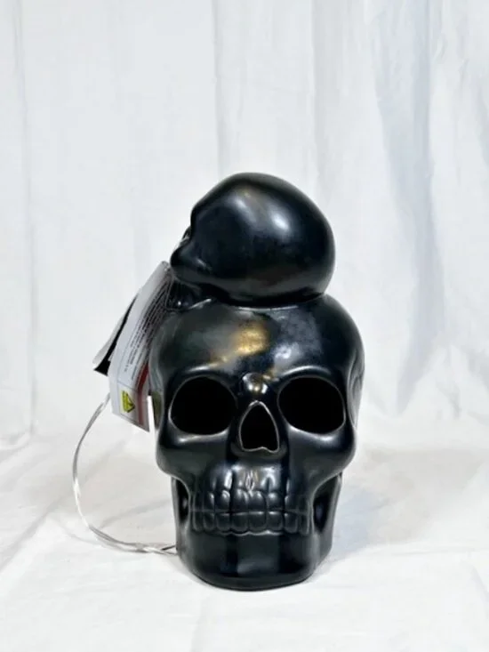 Ravens Wing Black Ceramic Flameless LED Lighted Skulls Halloween Decor