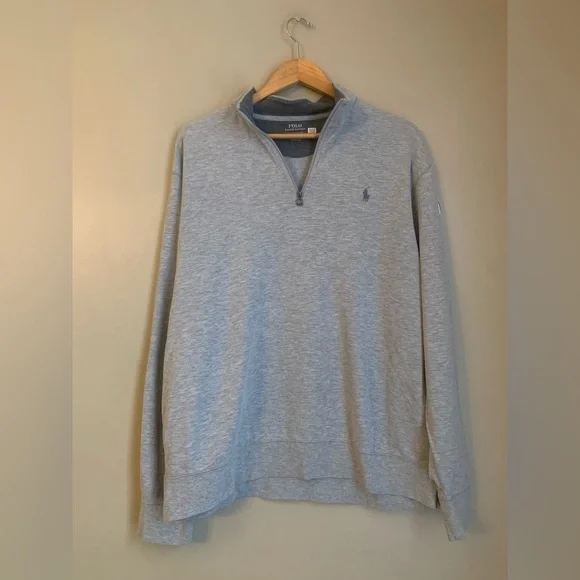 Polo Ralph Lauren Gray Pullover 1/4 Zip Sweatshirt Mens XL Cotton Blend