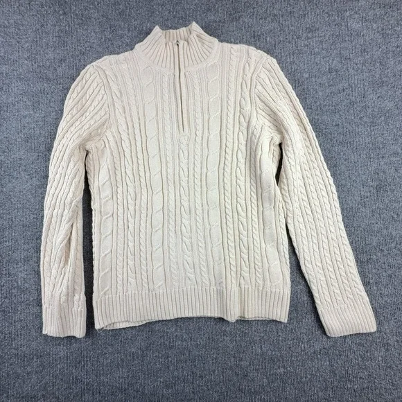Croft&Barrow Sweater Mens XL White Cable Knit 1/4 Zip Mock Neck Cotton Pullover