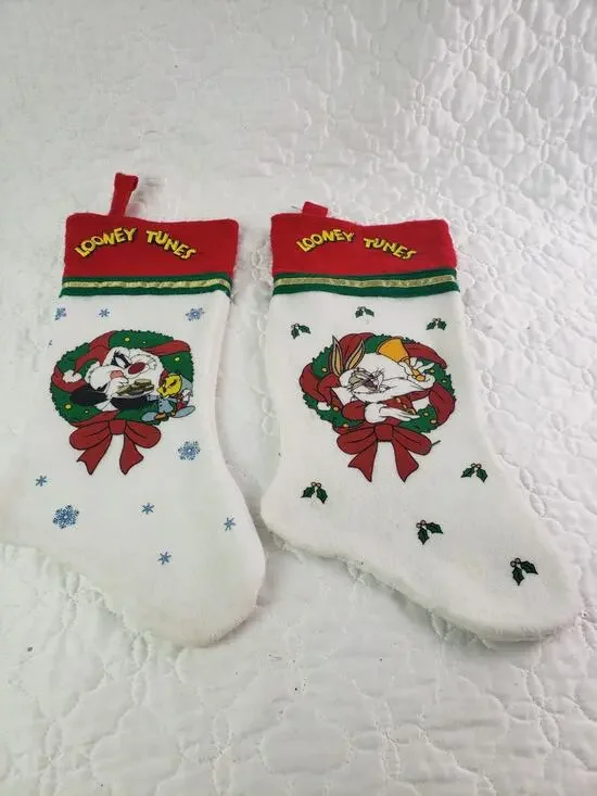 VTG Looney Tunes Bugs Bunny Sylvester Tweety Bird Christmas Stocking Warner Bros