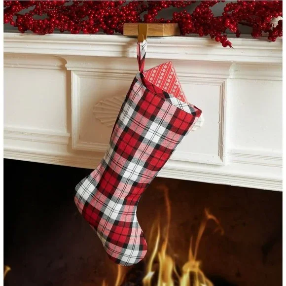 Red Tartan Plaid Christmas Stocking, 20
