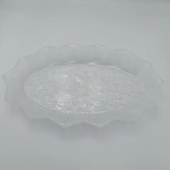 Mikasa Santa And Reindeers Oval Serving Dish Platter‎ Frosted Glass