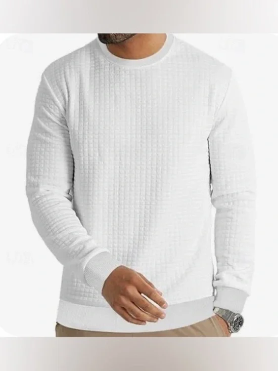 ALFANI grid textured crewneck pullover long sleeve cream colored NEW size M