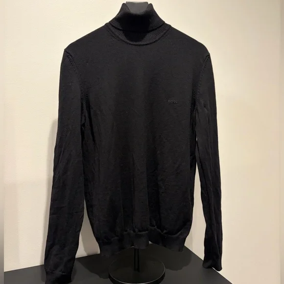 Boss Men's Black Virgin Wool Turtleneck Sweater
