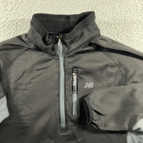 New Balance Jacket Mens M 1/4 Zip Pullover Running Black Grid Fleece‎ NB Outdoor
