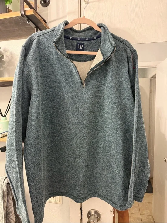 GAP Men's Heathered Teal Half-Zip Sweater