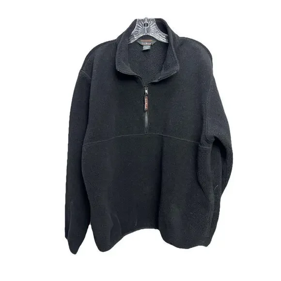 L.L. Bean Fleece Men’s L Black 1/4 Zip Pullover Polartec Warm Sweater