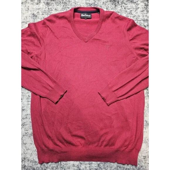 Barbour V-Neck Sweater Men Large Red  Lightweight Cotton Cashmere Pullover